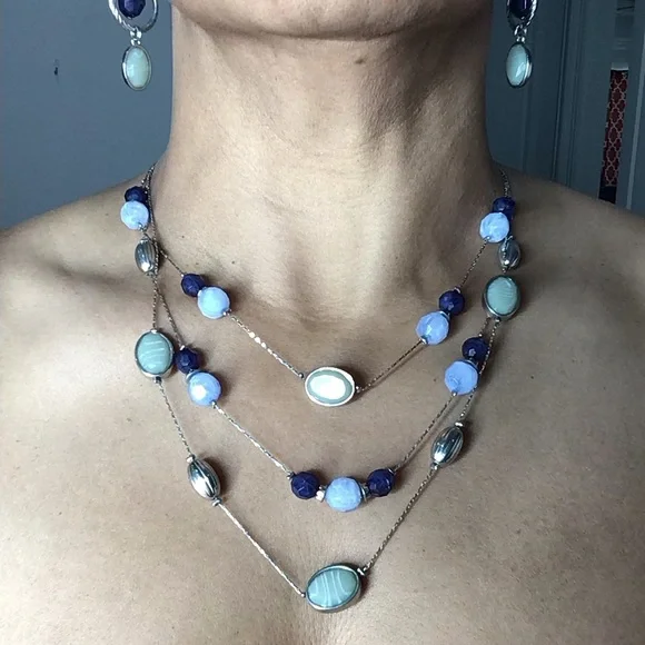 New York & Company Silver Purple Layered Necklace - Picture 7 of 7